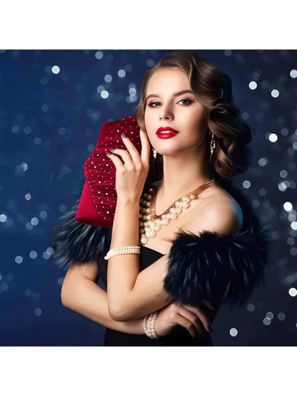 Women's Burgundy Red Rhinestone Clutch Purse For Evening Bag Wedding Handbags